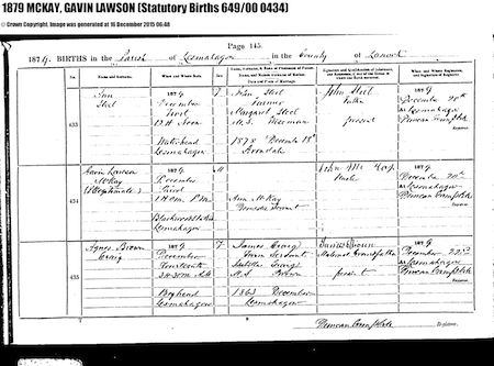 Gavin Lawson McKay Birth Record 450