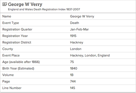 George Ward Verry - Death